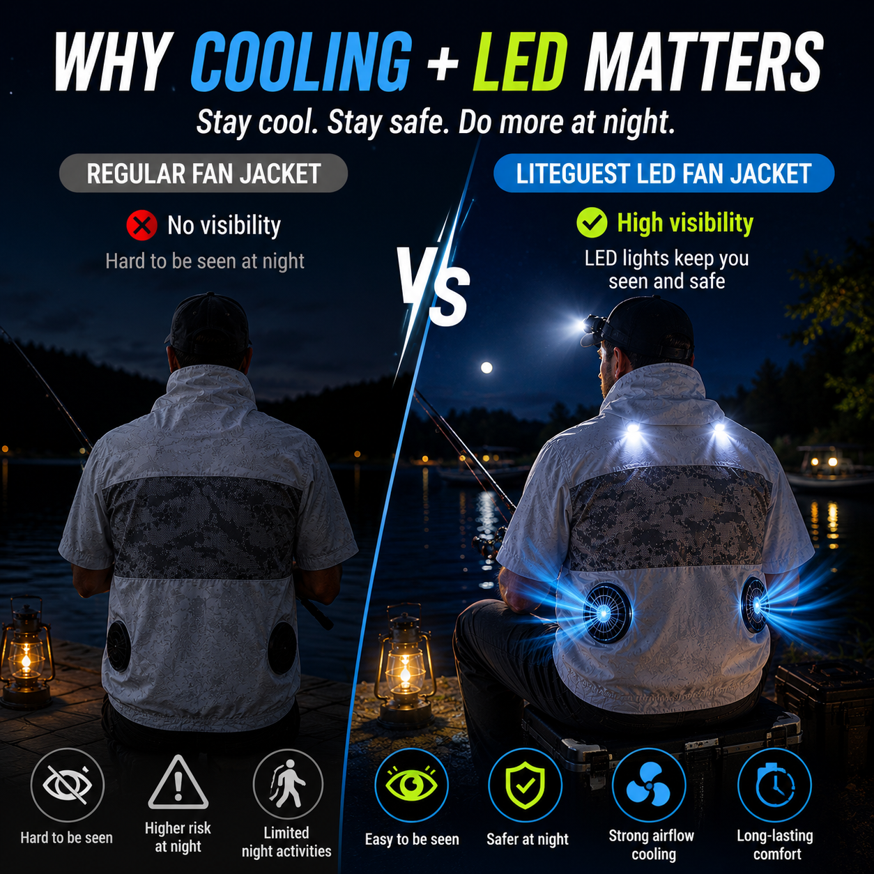 Liteguest LED Cooling Fan Jacket for Night Fishing &amp; Camping