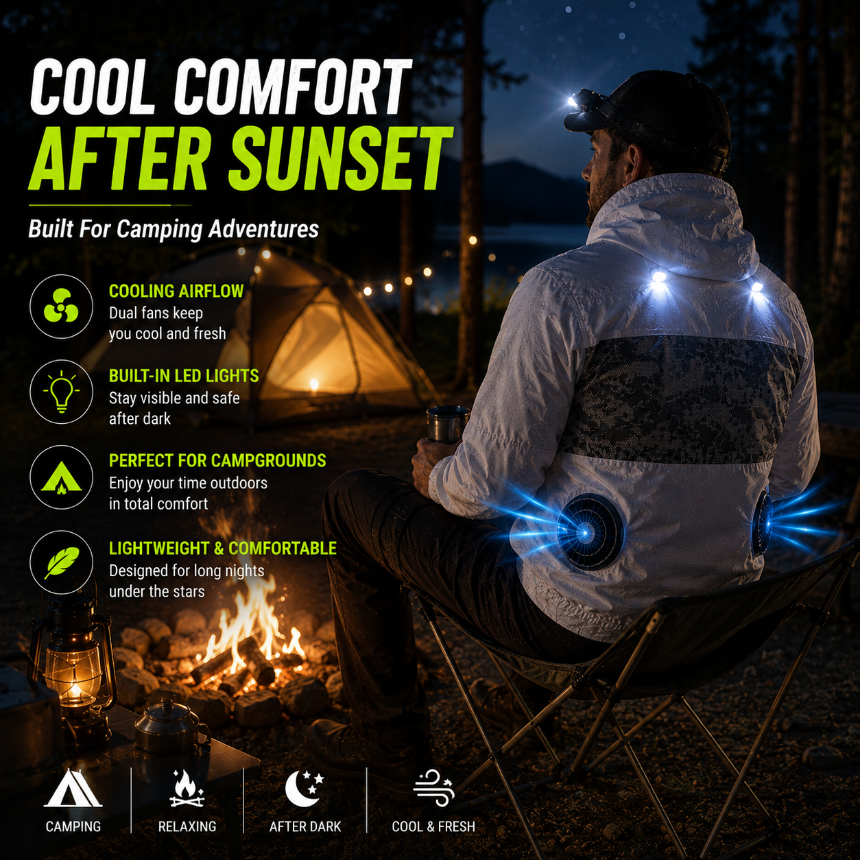 Liteguest LED Cooling Fan Jacket for Night Fishing &amp; Camping