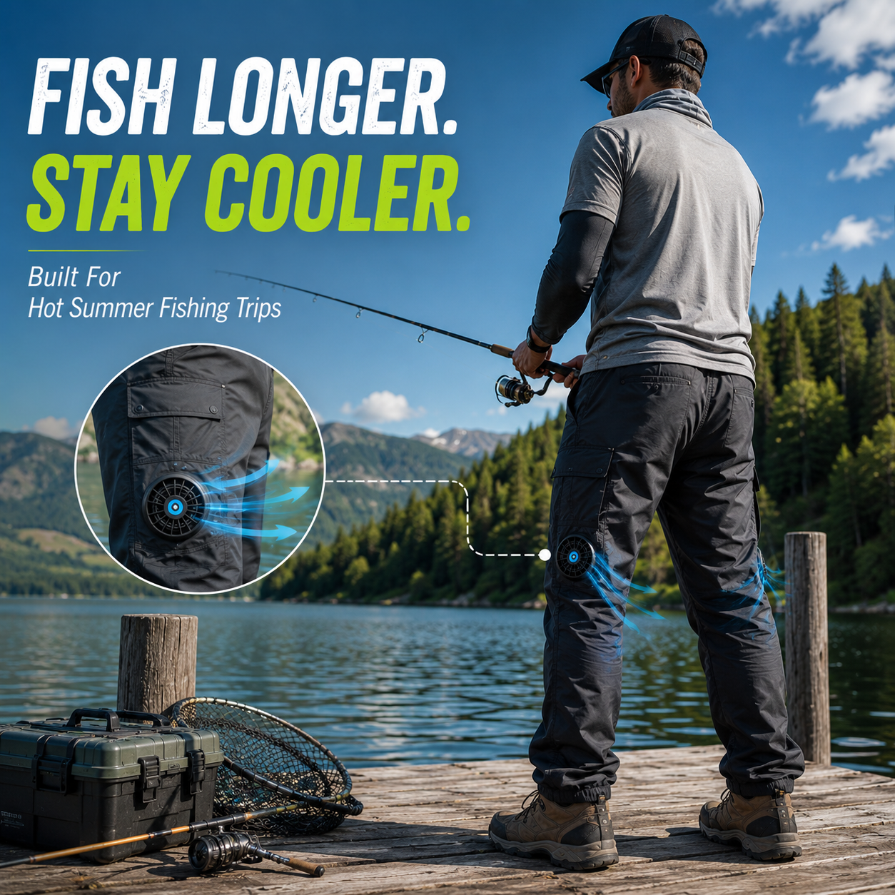 Liteguest Fan Cooling Pants for Hiking, Fishing &amp; Camping