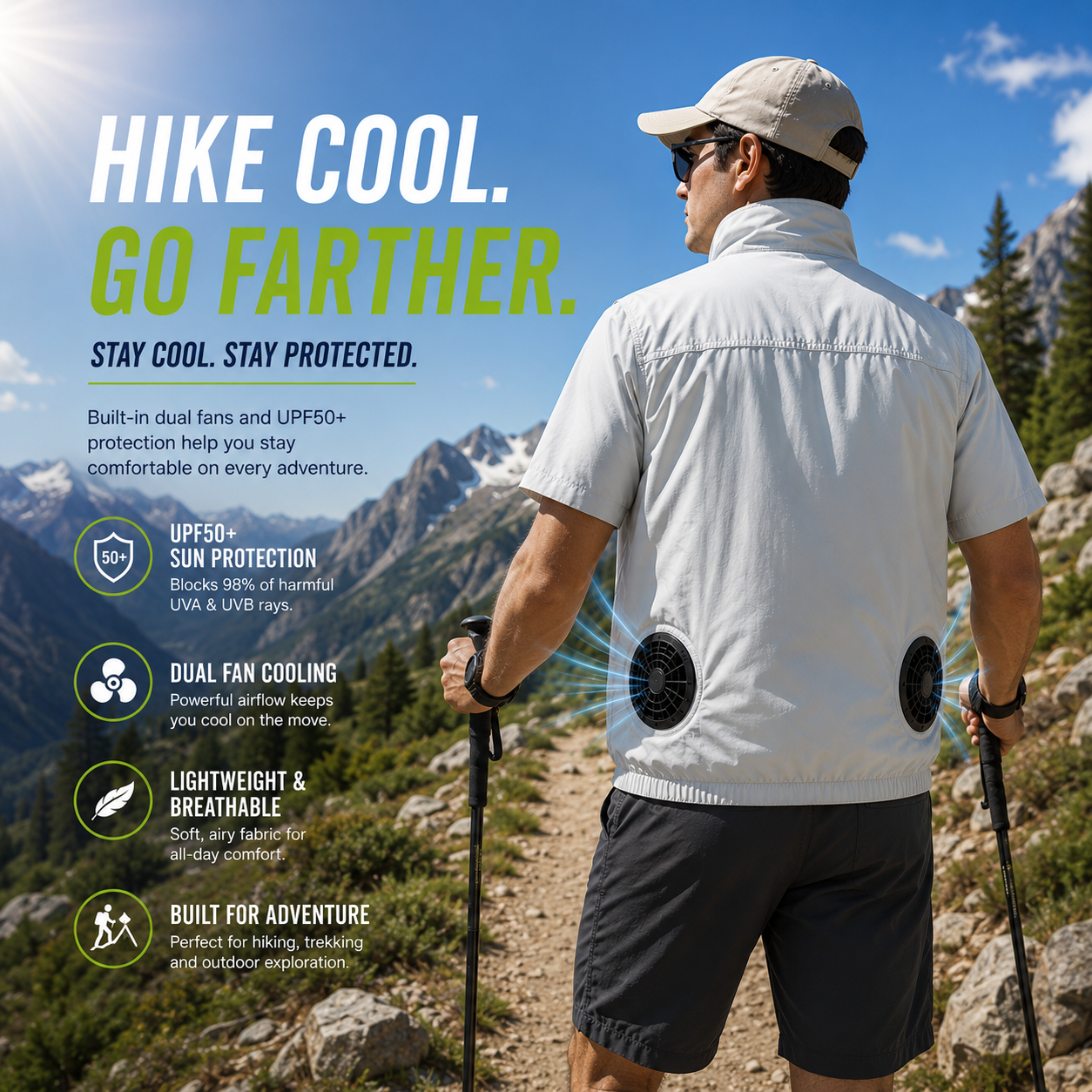 Liteguest UPF50+ Cooling Fan Vest for Hiking, Golf &amp; Outdoor Work