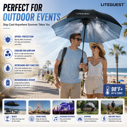 LITEGUEST Cooling Fan Umbrella | Mist Spray &amp; UPF50+ Protection