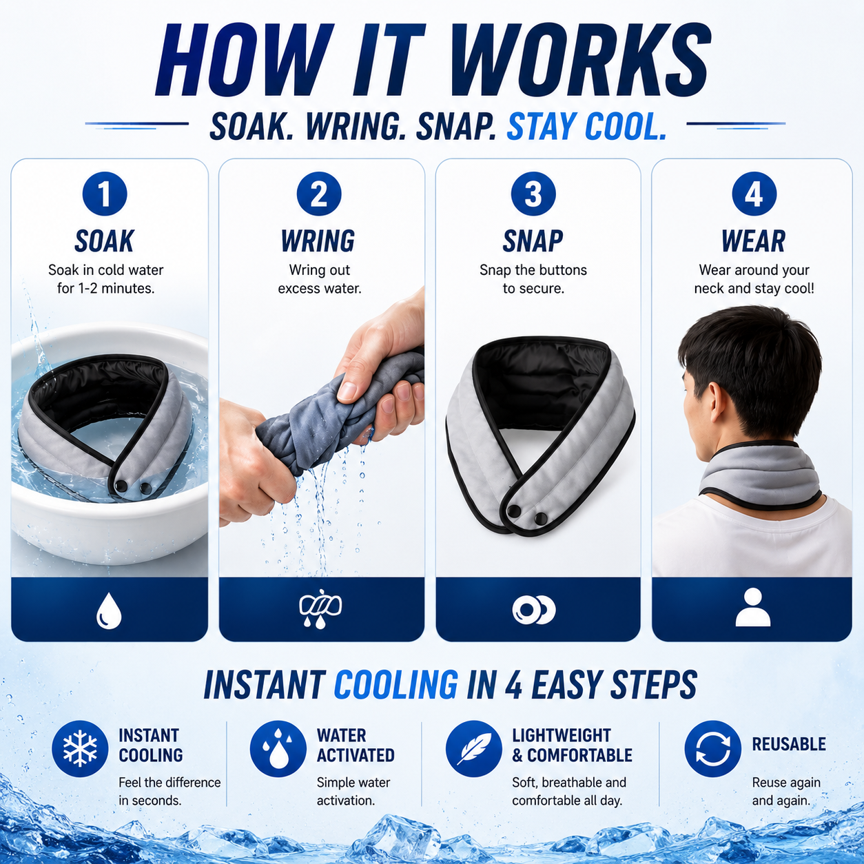 LITEGUEST Instant Cooling Neck Wrap | Water Activated Cooling Relief