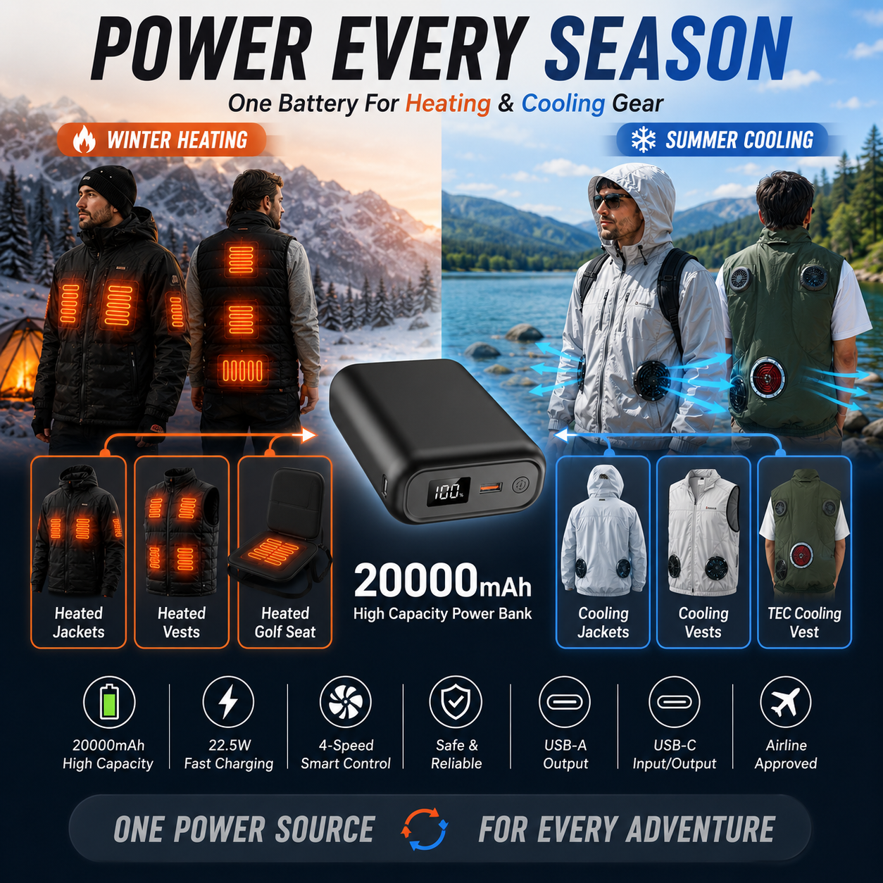 LITEGUEST 20,000 mAh Ultra-Compact Power Bank – Heated &amp; Cooling Ready
