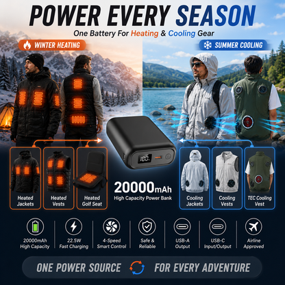 LITEGUEST 20,000 mAh Ultra-Compact Power Bank – Heated &amp; Cooling Ready