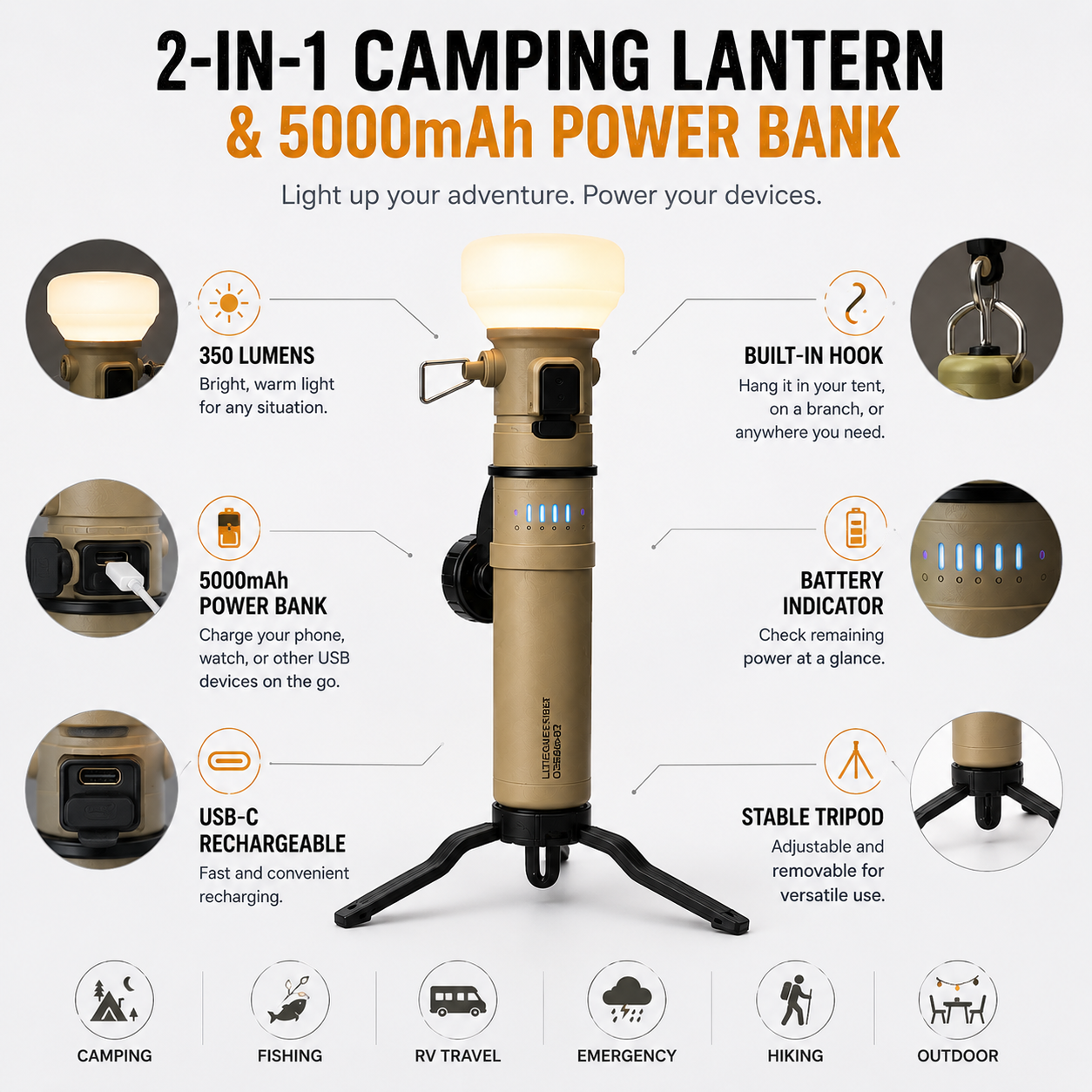 LITEGUEST 2-in-1 Camping Lantern &amp; 5000mAh Power Bank