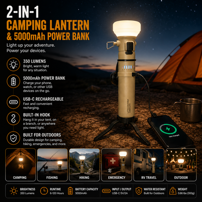 LITEGUEST 2-in-1 Camping Lantern &amp; 5000mAh Power Bank