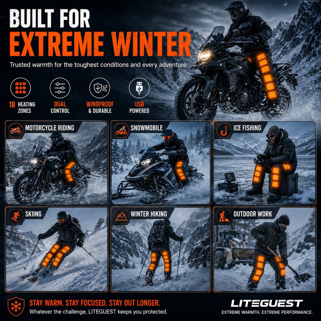LITEGUEST 18-Zone Heated Pants | Extreme Cold Riding &amp; Skiing