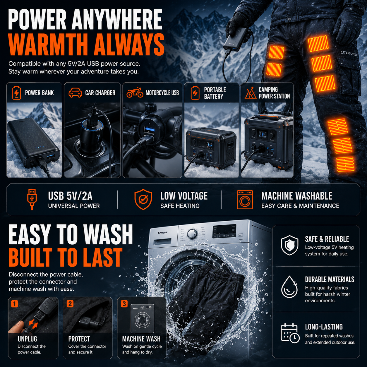 LITEGUEST 18-Zone Heated Pants | Extreme Cold Riding &amp; Skiing