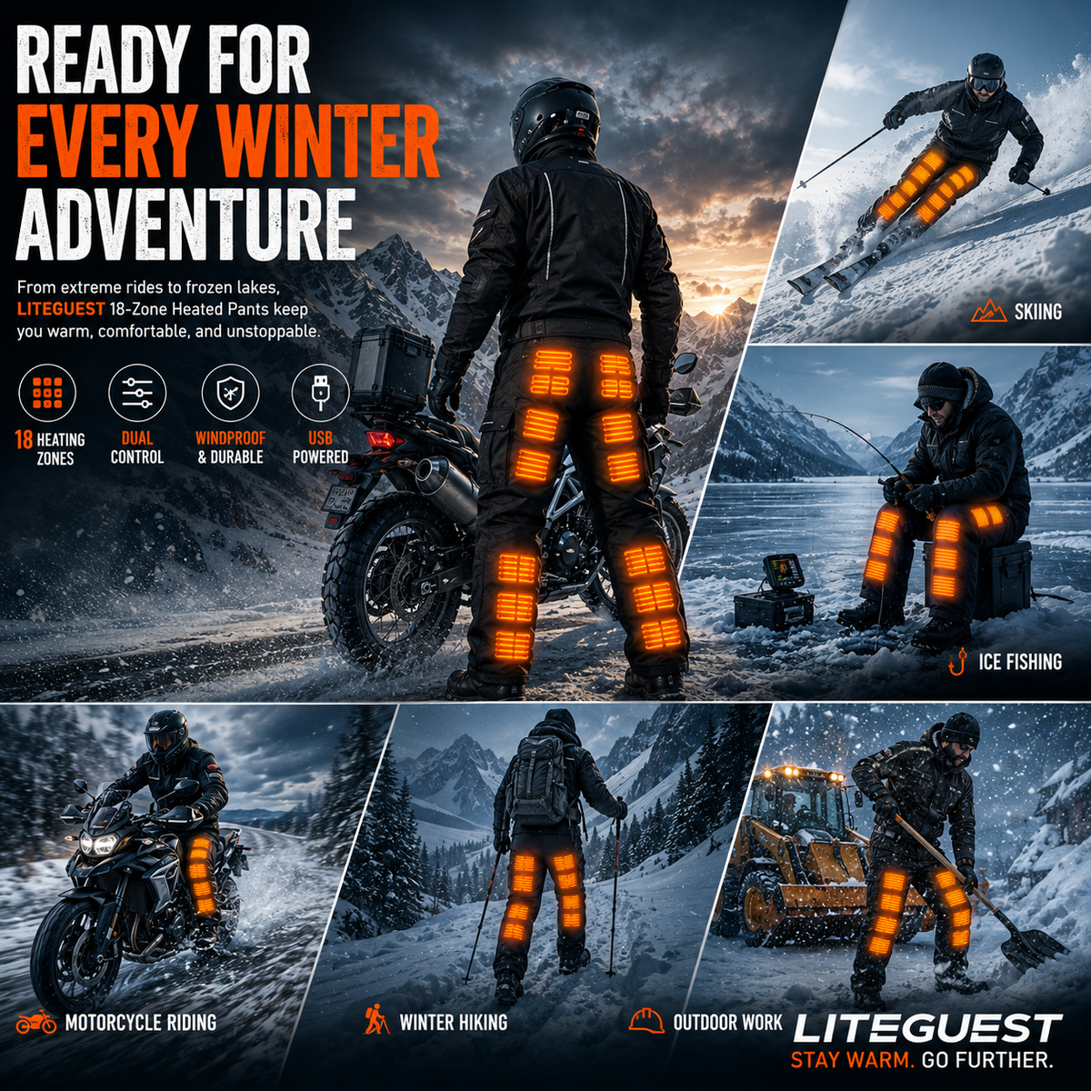 LITEGUEST 18-Zone Heated Pants | Extreme Cold Riding &amp; Skiing