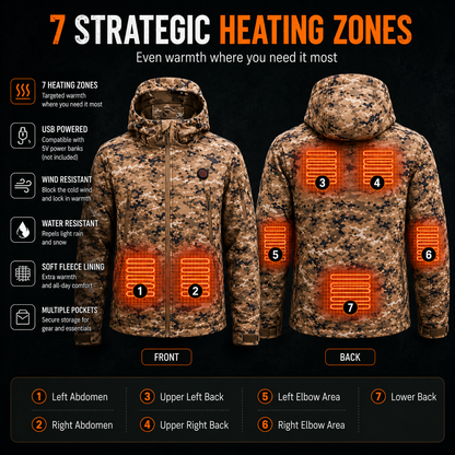 LITEGUEST 7-Zone Heated Jacket | Camo Outdoor Jacket with USB Power