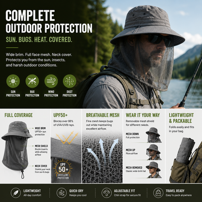 LITEGUEST Mosquito-Proof Fishing Hat – UPF50+ Sun &amp; Bug Protection Hat