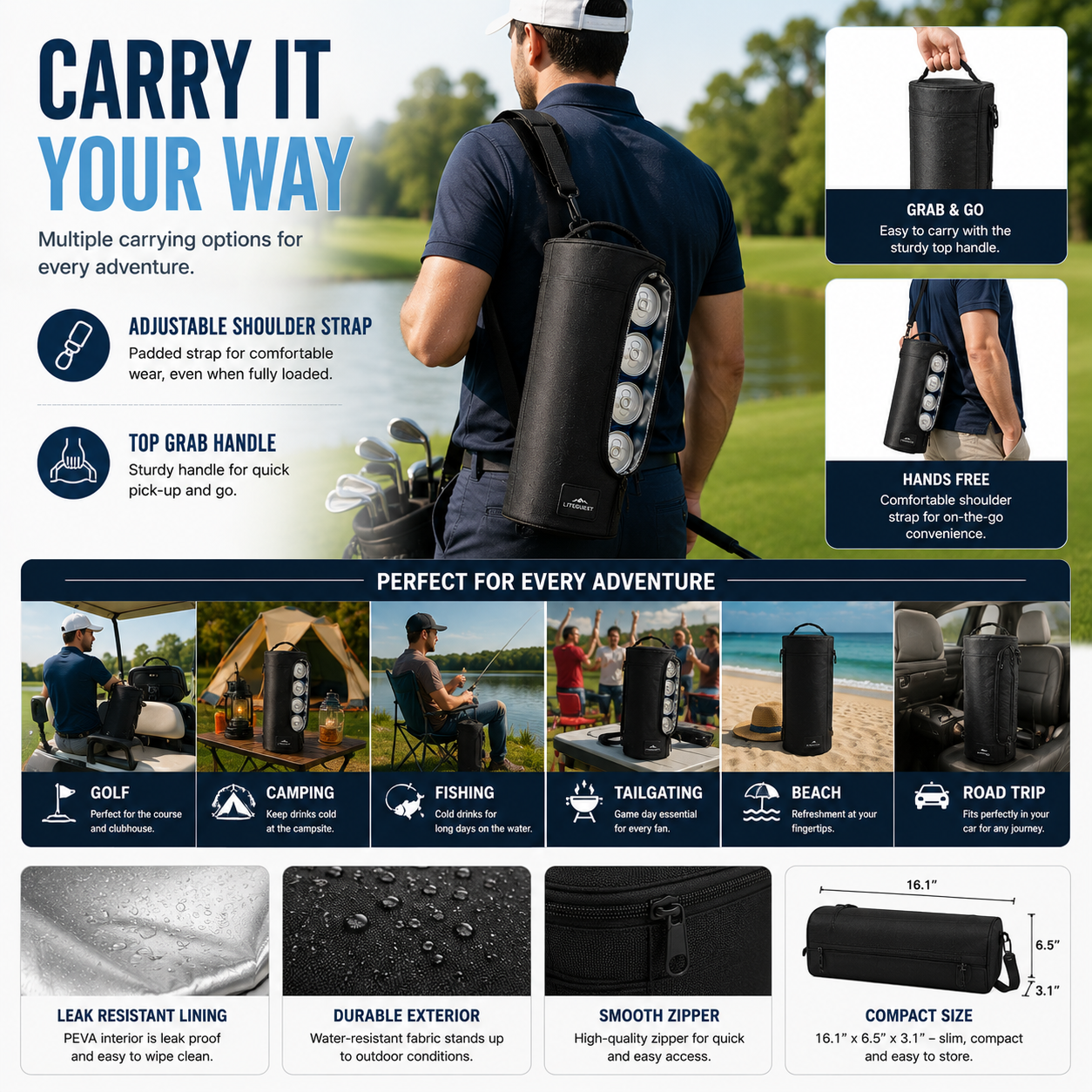 LITEGUEST 6 Can Cooler Bag – Portable Insulated Beverage Carrier