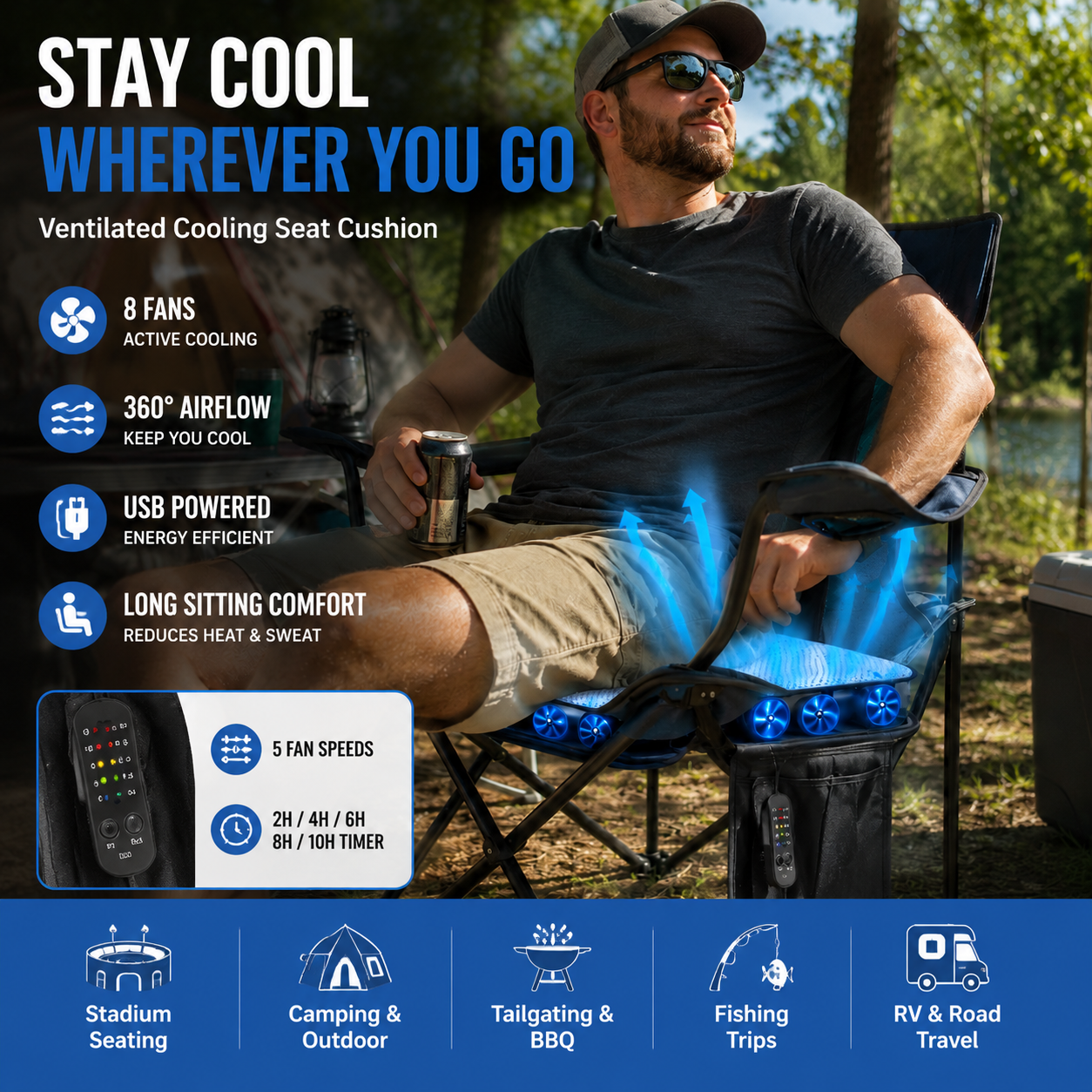 LITEGUEST Ventilated Cooling Seat Cushion | Outdoor USB Airflow Comfort