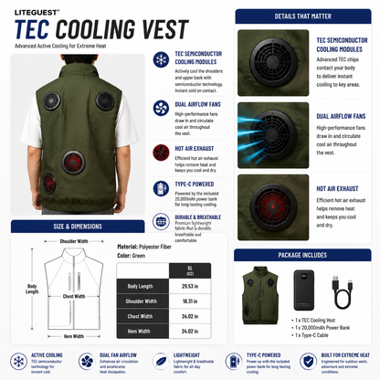 LITEGUEST TEC Cooling Vest | Advanced Active Cooling with Dual Fans