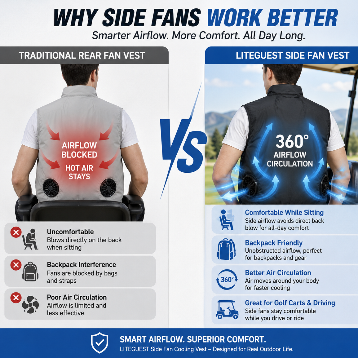 LITEGUEST Packable Side Fan Cooling Vest | Lightweight Travel Cooling