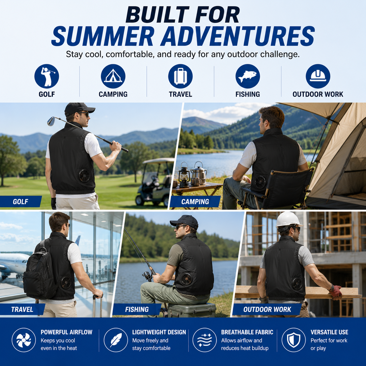 LITEGUEST Packable Side Fan Cooling Vest | Lightweight Travel Cooling