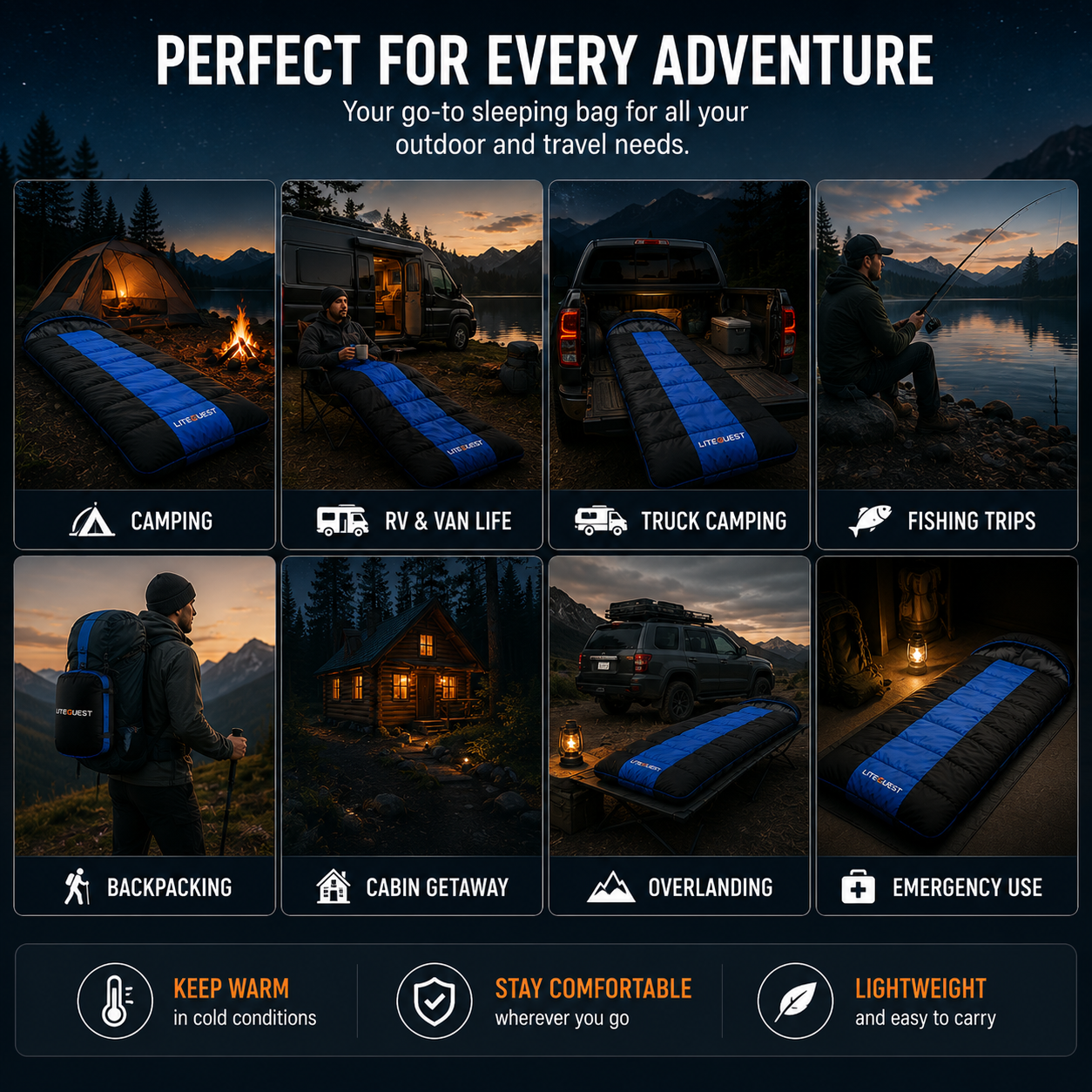 LITEGUEST USB Heated Single Sleeping Bag | Camping Sleeping Bag