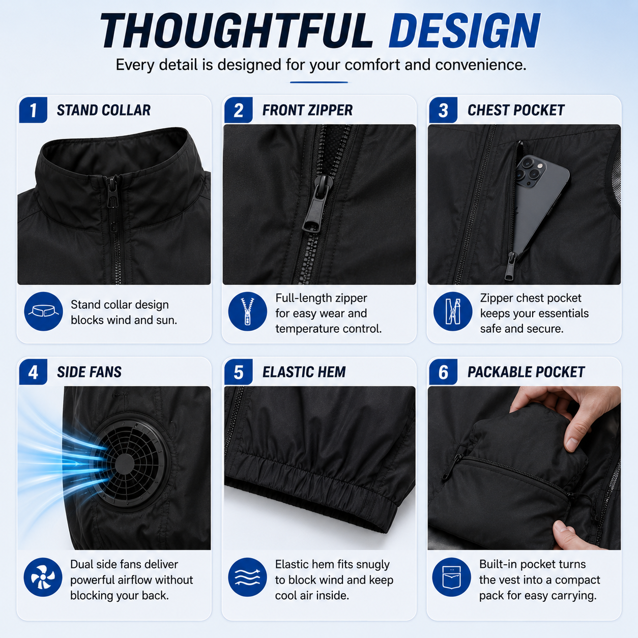 LITEGUEST Packable Side Fan Cooling Vest | Lightweight Travel Cooling
