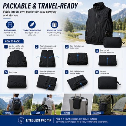 LITEGUEST Packable Side Fan Cooling Vest | Lightweight Travel Cooling