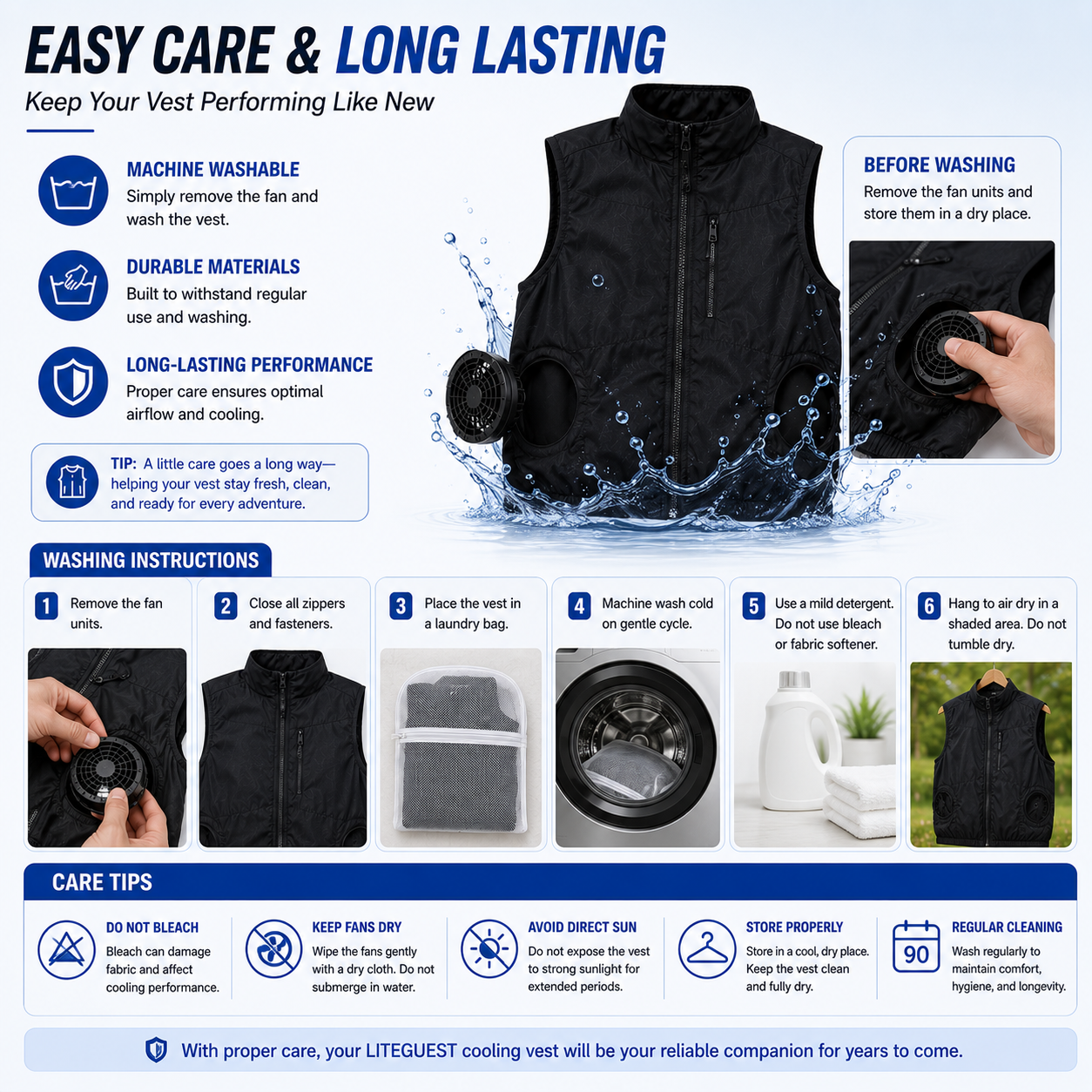 LITEGUEST Packable Side Fan Cooling Vest | Lightweight Travel Cooling