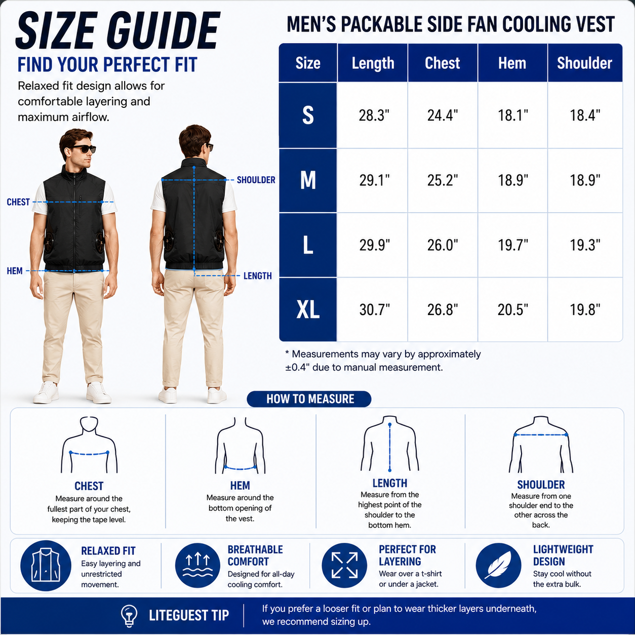 LITEGUEST Packable Side Fan Cooling Vest | Lightweight Travel Cooling