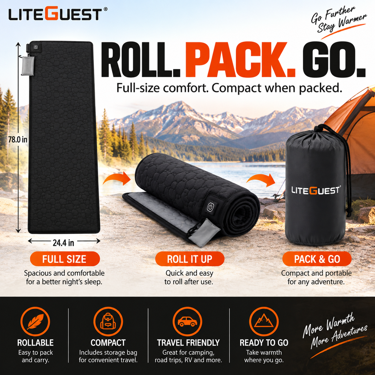 LITEGUEST 7-Zone USB Heated Sleeping Mat | Camping Sleeping Pad
