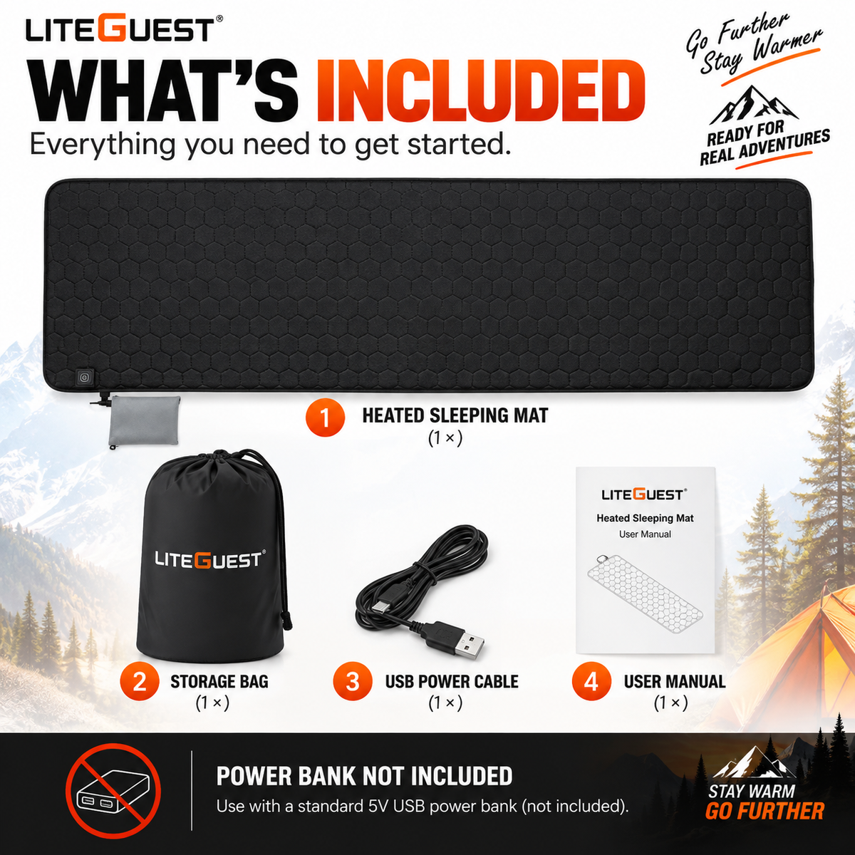 LITEGUEST 7-Zone USB Heated Sleeping Mat | Camping Sleeping Pad
