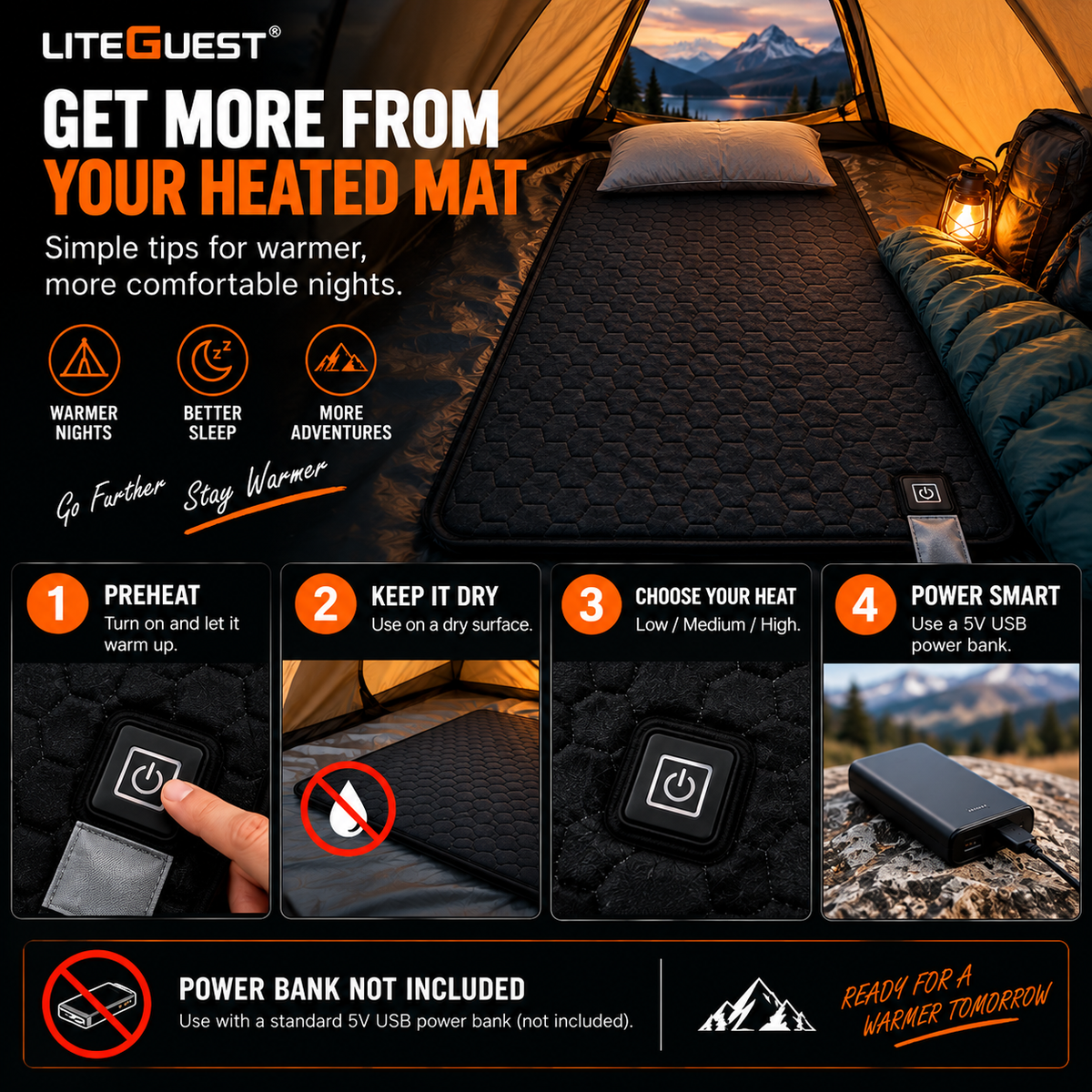 LITEGUEST 7-Zone USB Heated Sleeping Mat | Camping Sleeping Pad