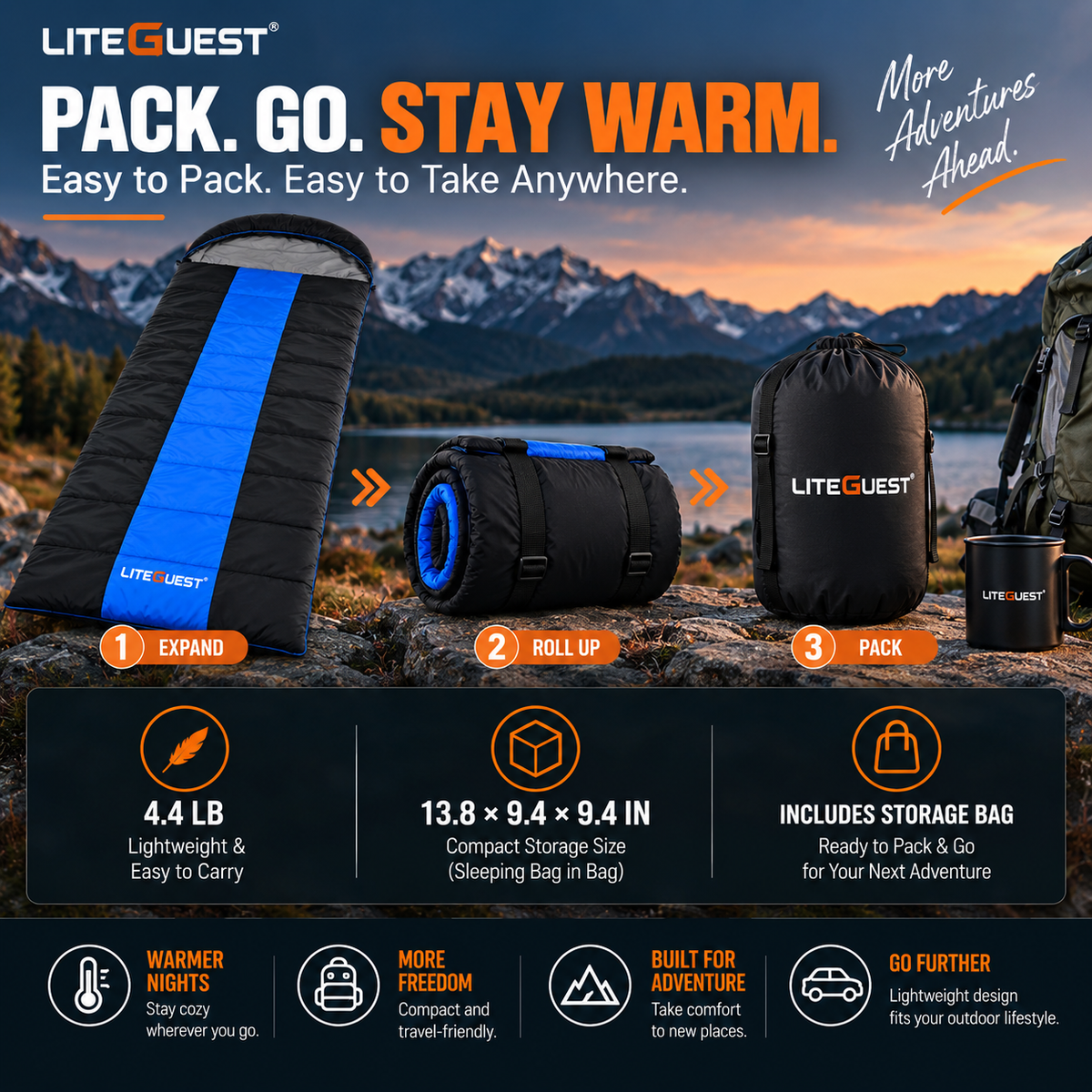 LITEGUEST USB Heated Single Sleeping Bag | Heated Camping Sleeping Bag
