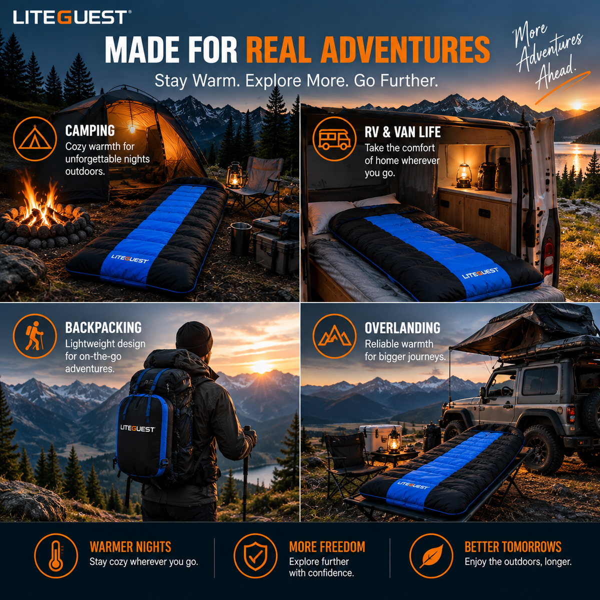 LITEGUEST USB Heated Single Sleeping Bag | Heated Camping Sleeping Bag