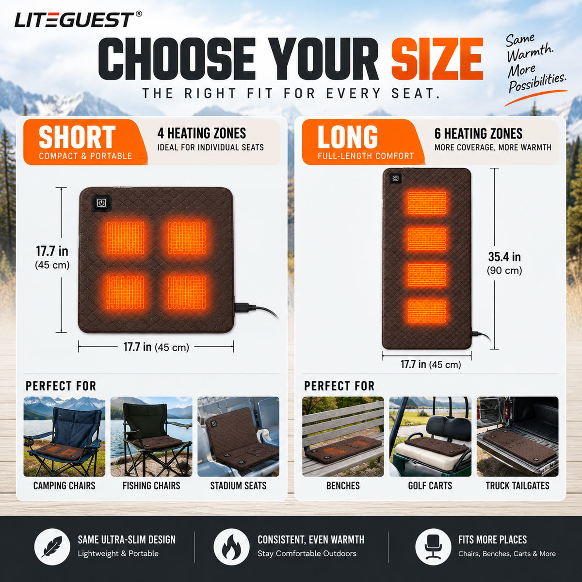 LITEGUEST Ultra Slim Heated Seat Cushion | USB Heated Seat Cushion