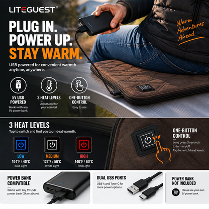 LITEGUEST Ultra Slim Heated Seat Cushion | USB Heated Seat Cushion