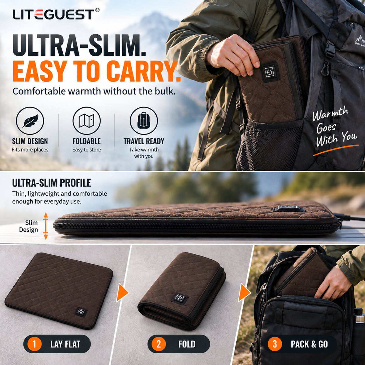 LITEGUEST Ultra Slim Heated Seat Cushion | USB Heated Seat Cushion