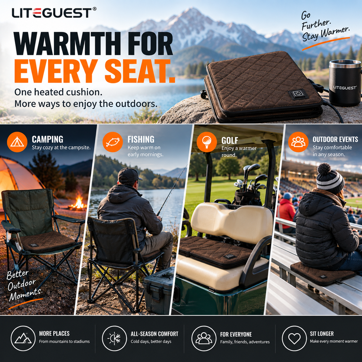 LITEGUEST Ultra Slim Heated Seat Cushion | USB Heated Seat Cushion