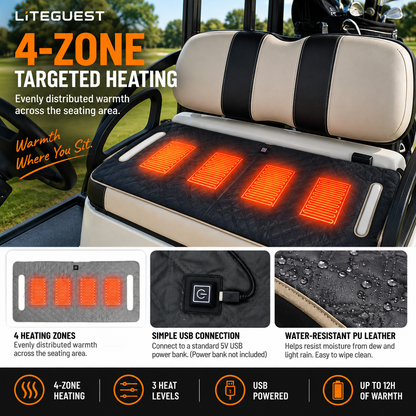 LITEGUEST Heated Golf Cart Seat Cushion | USB Heated Golf Seat Pad