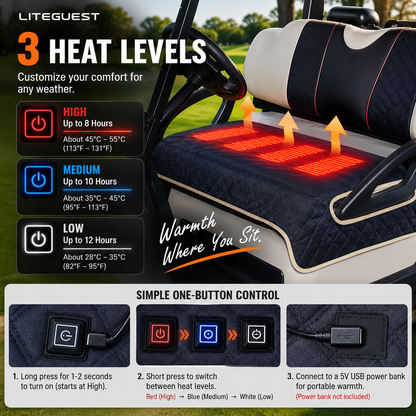 LITEGUEST Heated Golf Cart Seat Cushion | USB Heated Golf Seat Pad