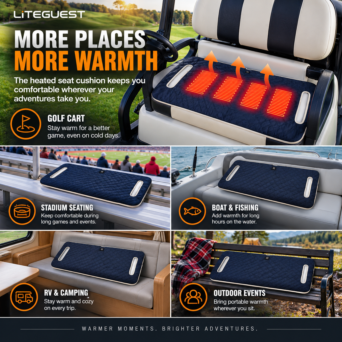 LITEGUEST Heated Golf Cart Seat Cushion | USB Heated Golf Seat Pad