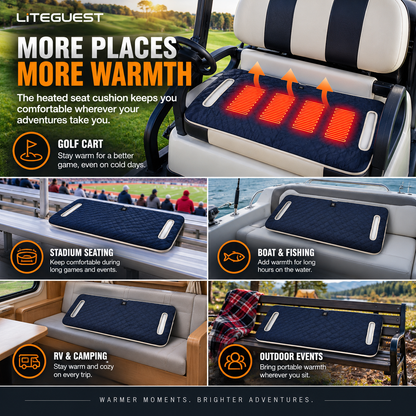 LITEGUEST Heated Golf Cart Seat Cushion | USB Heated Golf Seat Pad