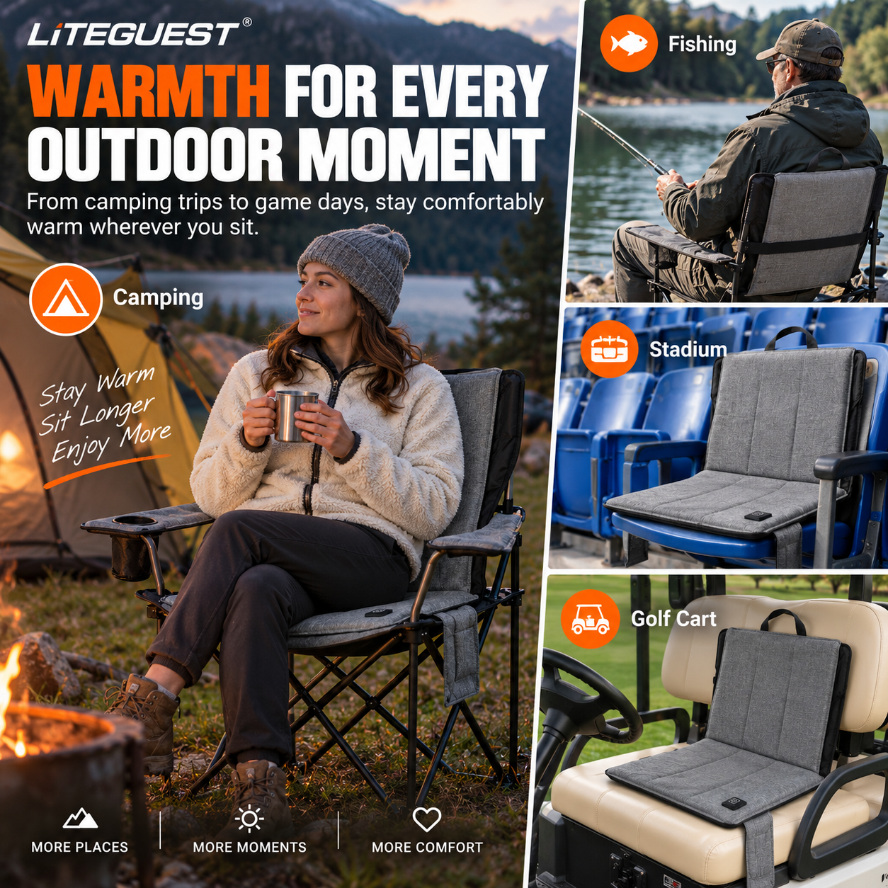LITEGUEST Foldable Heated Seat Cushion | USB Waterproof Seat Pad
