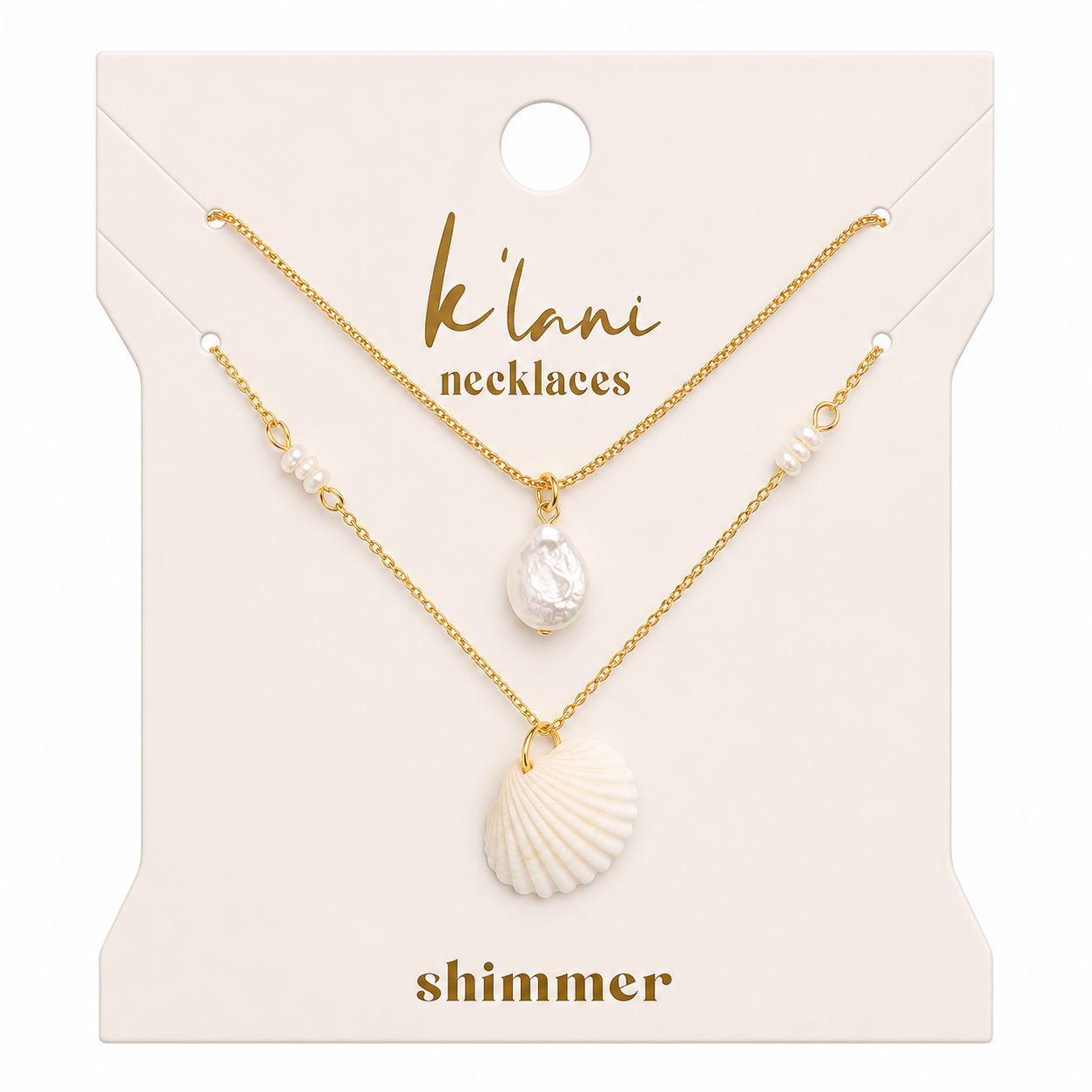 "Shimmer" Gold Seashell &amp; Pearl Necklace Set
