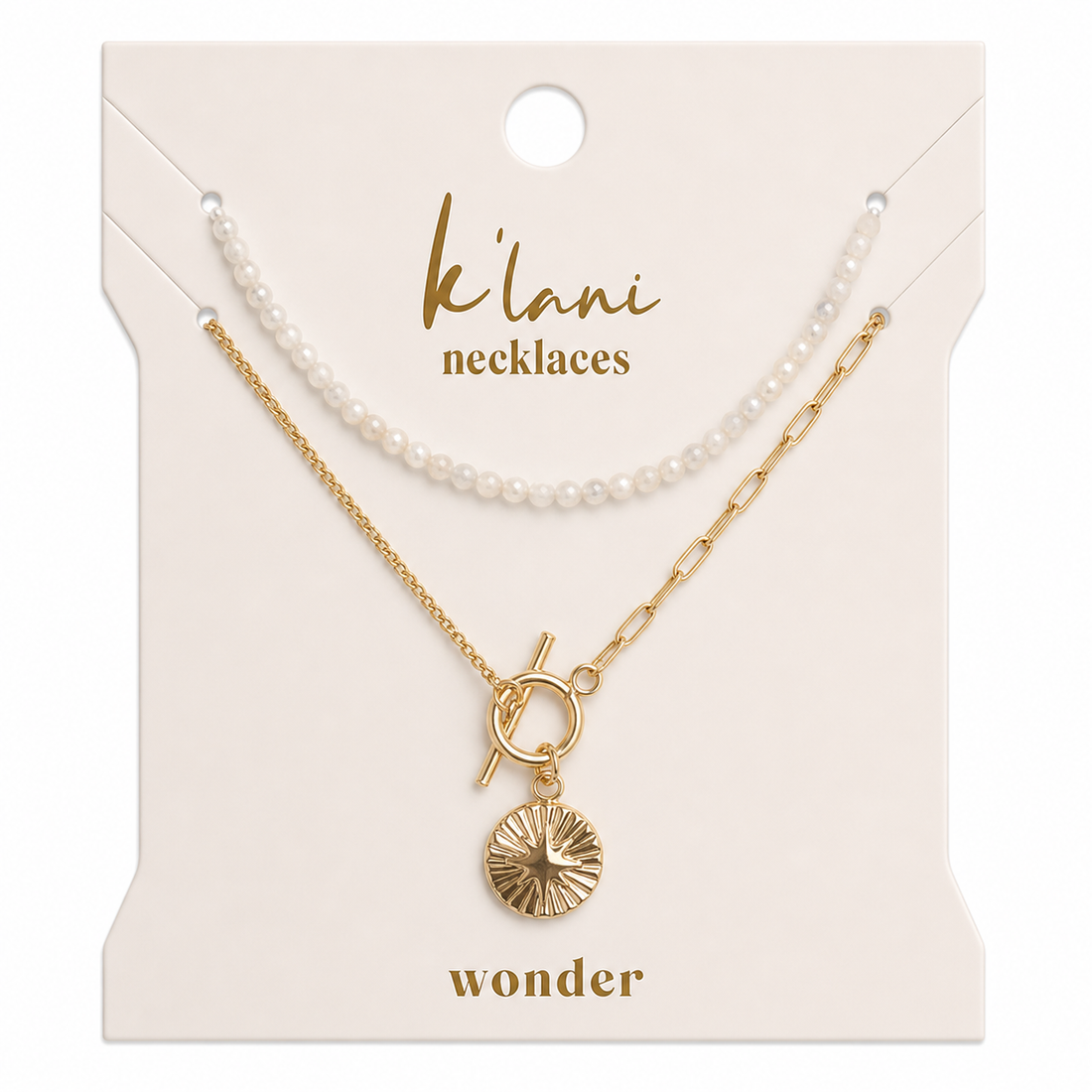 "Wonder" Gold Star with White Bead Necklace Set
