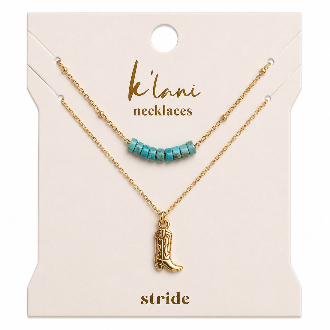 "Stride" Gold Boot with Turquoise Necklace Set