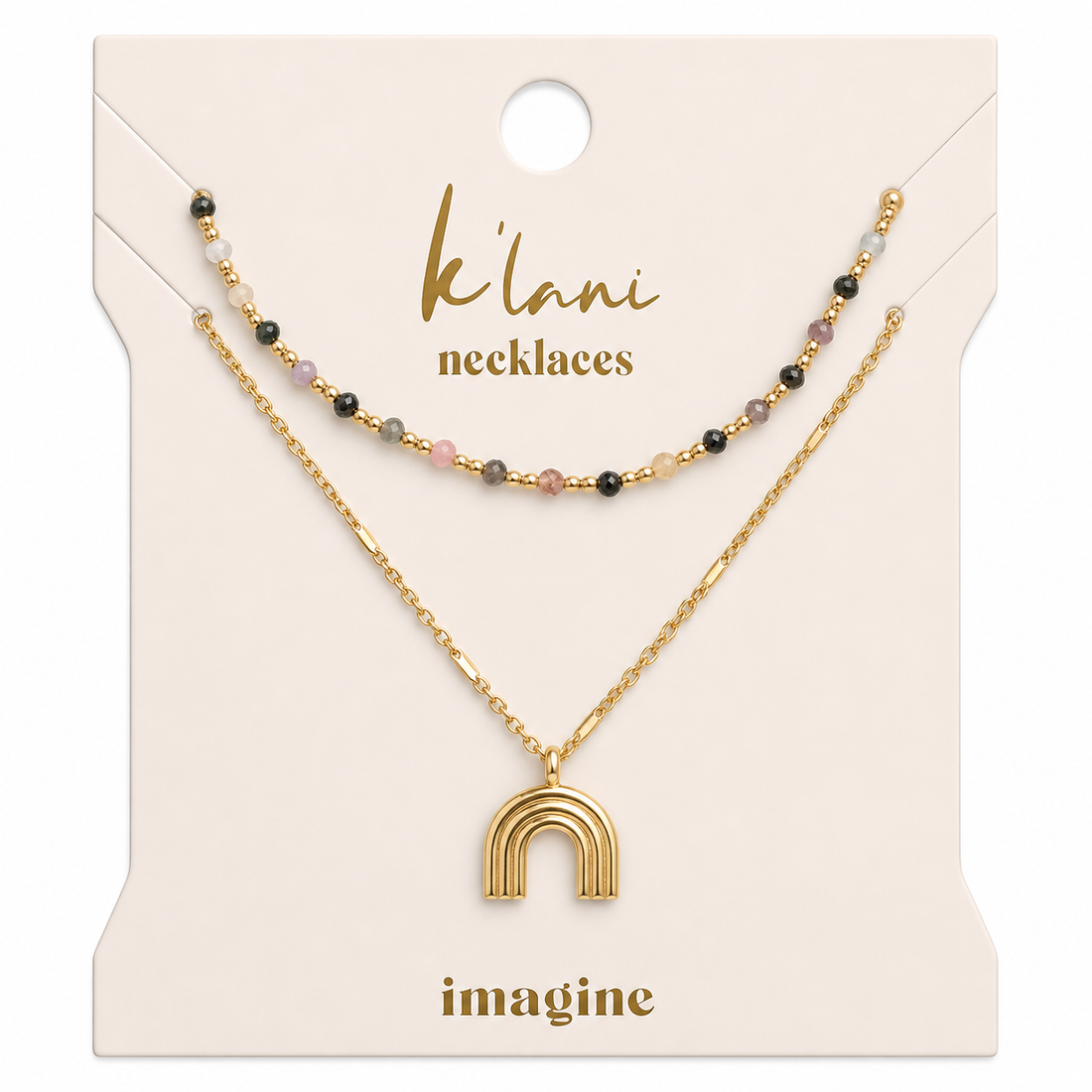 "Imagine" Gold Rainbow with Colorful Beads Necklace Set