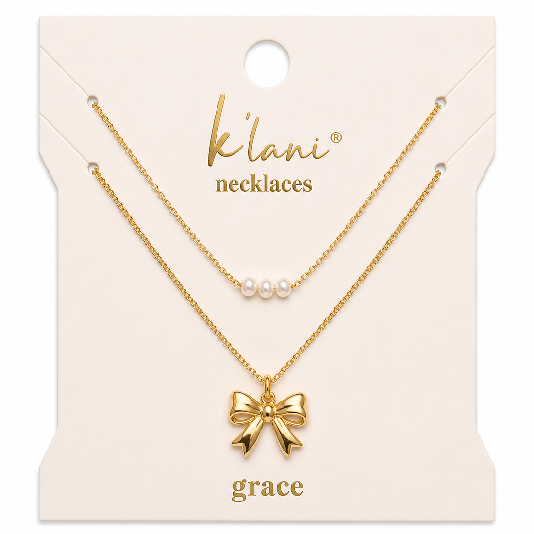"Grace" Gold Bow with Pearl Accent Necklace Set