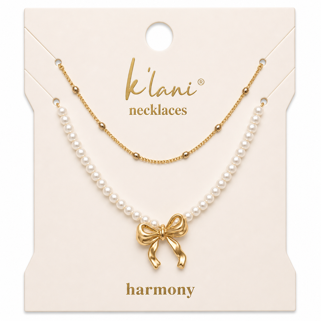 "Harmony" Gold Bow with Pearls Necklace Set