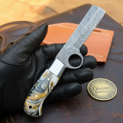 Orange Swirl Resin Bull Cutter &amp; Skinner Set for Field Work
