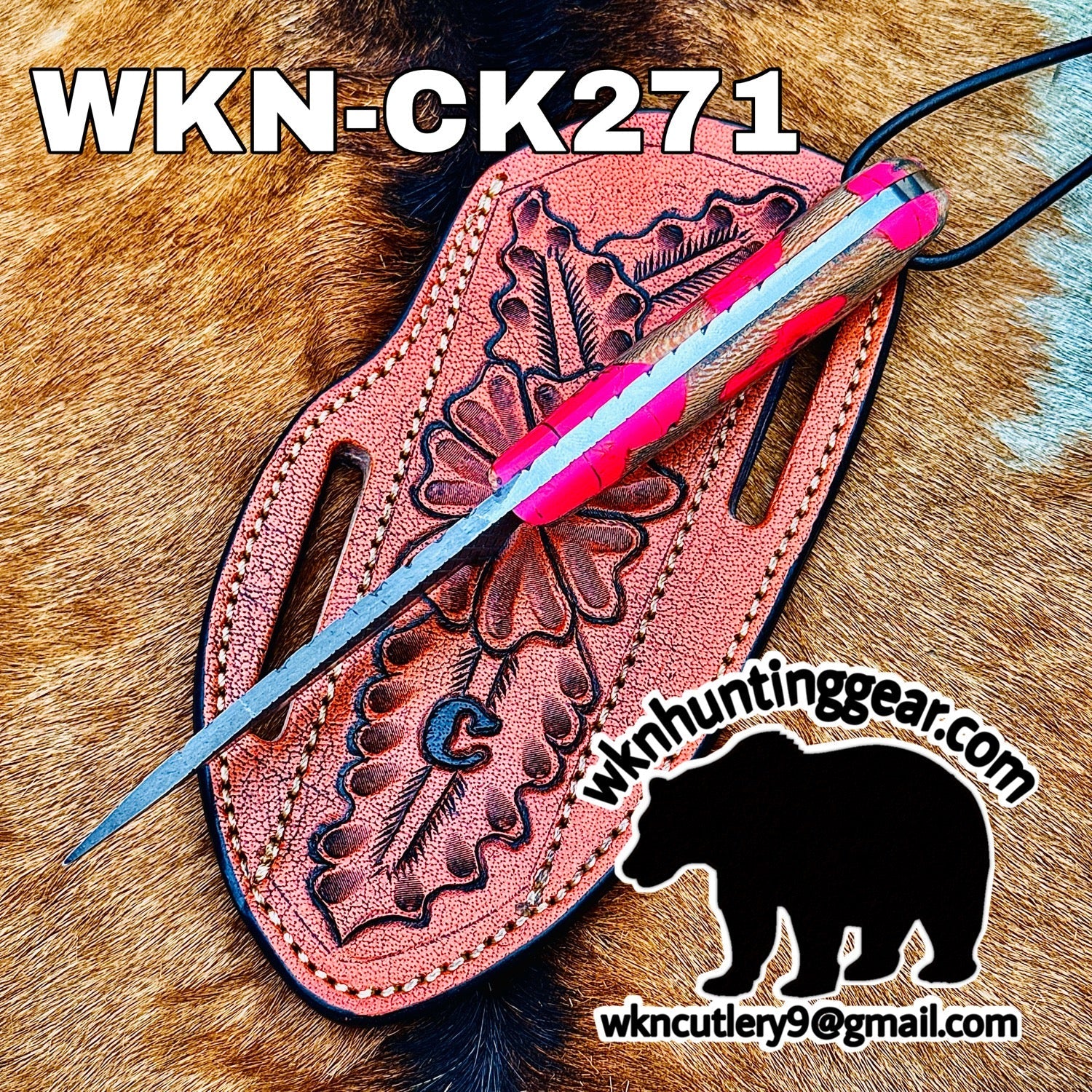 Textured Spear Point Dagger Knife with Pink Resin Handle for Hunters and Outdoor Users