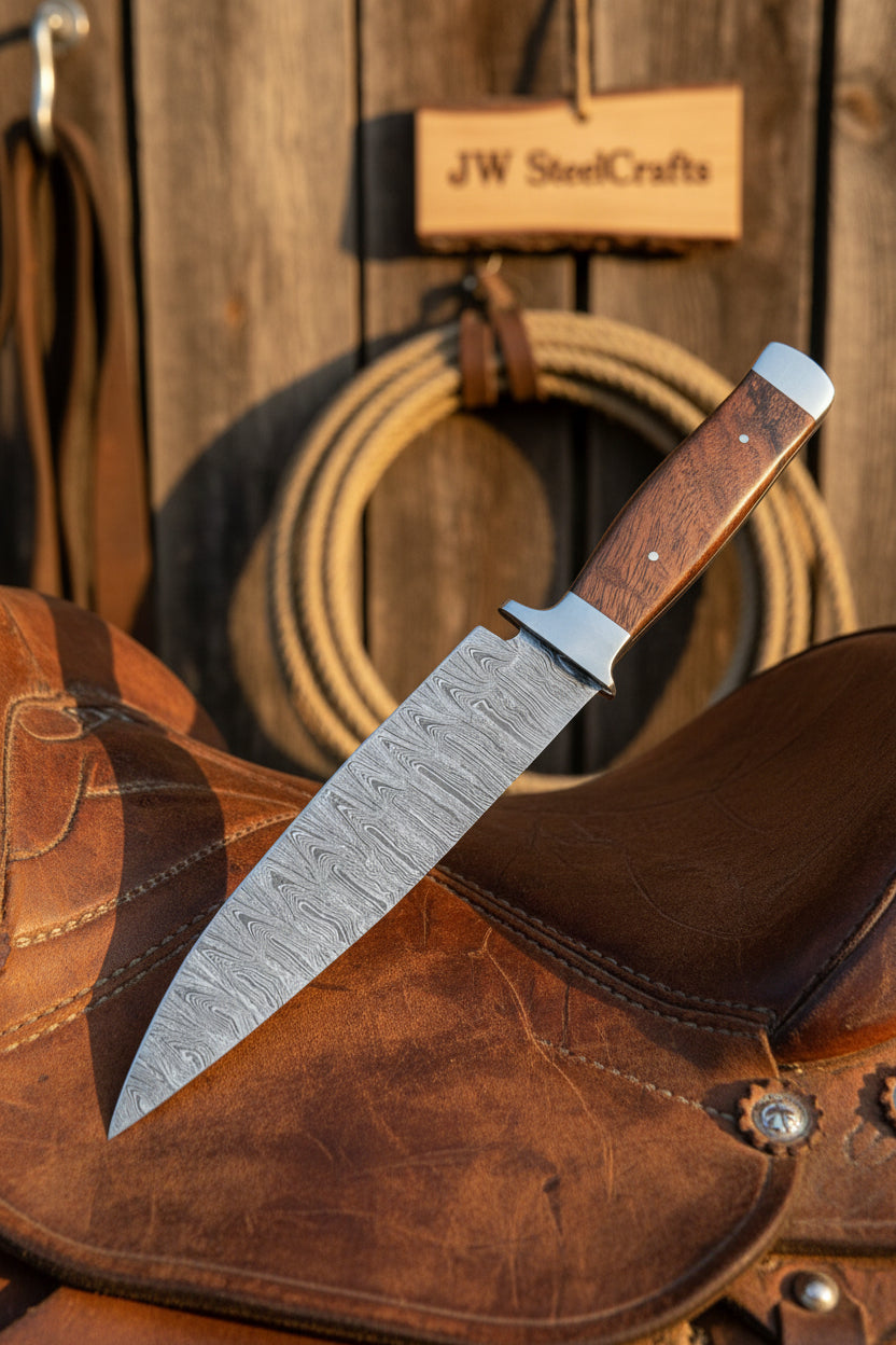 European Carving Knife Damascus Blade Wooden Handle Fixed Blade Tool