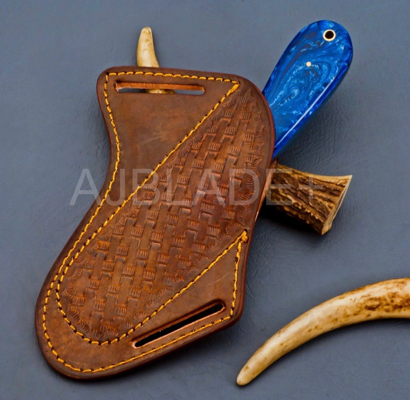 Blue Resin Handle Cowboy Bull Cutter Knife for Trail and Everyday Use