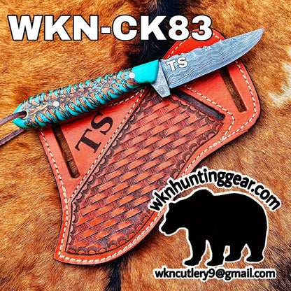 Turquoise Stag Resin Drop Point Knife with Twist Pattern Blade for Hunters and Outdoor Users